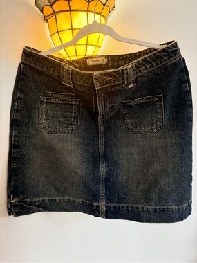 Tasso Elba Black Denim Mini Skirt with Front Patch Pockets